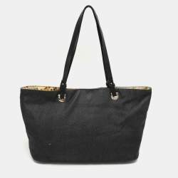 مملوكة مسبقًا Salvatore Ferragamo Black Denim and Leather Tote