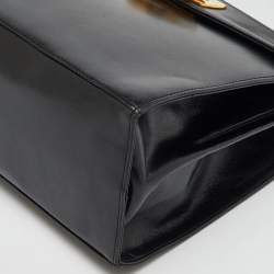 Salvatore Ferragamo Black Leather Iconic Gancini Flap Top Handle Bag