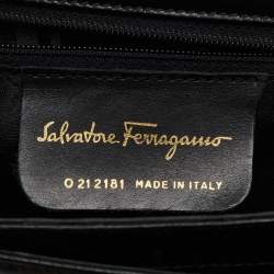 Salvatore Ferragamo Black Leather Iconic Gancini Flap Top Handle Bag