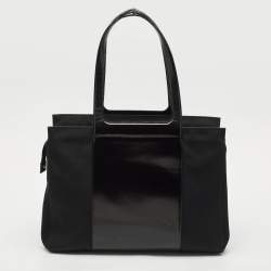 Salvatore Ferragamo Black Leather and Nylon Ganici Pocket Tote