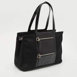 Salvatore Ferragamo Black Leather and Nylon Ganici Pocket Tote