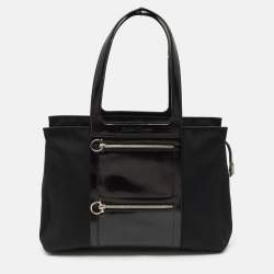 Salvatore Ferragamo Black Leather and Nylon Ganici Pocket Tote