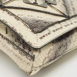 Pre Owned Salvatore Ferragamo Grey Snakeskin Flap Clutch