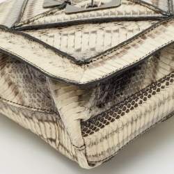 Pre Owned Salvatore Ferragamo Grey Snakeskin Flap Clutch