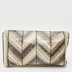 Pre Owned Salvatore Ferragamo Grey Snakeskin Flap Clutch