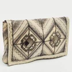 Pre Owned Salvatore Ferragamo Grey Snakeskin Flap Clutch