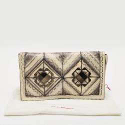 Pre Owned Salvatore Ferragamo Grey Snakeskin Flap Clutch