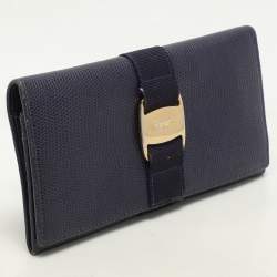 Salvatore Ferragamo Indigo Lizard Leather Vara Bow Continental Wallet