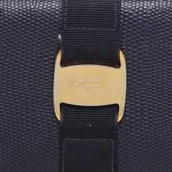 Salvatore Ferragamo Indigo Lizard Leather Vara Bow Continental Wallet