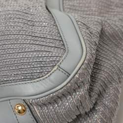 Salvatore Ferragamo Grey Leather and Raffia Betulla Tote
