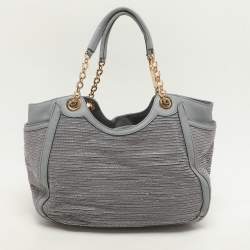 Salvatore Ferragamo Grey Leather and Raffia Betulla Tote