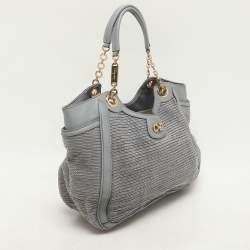Salvatore Ferragamo Grey Leather and Raffia Betulla Tote