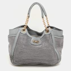 Salvatore Ferragamo Grey Leather and Raffia Betulla Tote