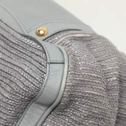 Salvatore Ferragamo Grey Leather and Raffia Betulla Tote