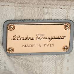 Salvatore Ferragamo Grey Leather and Raffia Betulla Tote