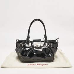 Salvatore Ferragamo Black Patent Leather Marisa Satchel