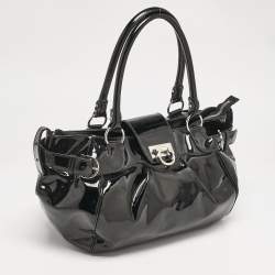 Salvatore Ferragamo Black Patent Leather Marisa Satchel