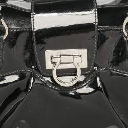 Salvatore Ferragamo Black Patent Leather Marisa Satchel