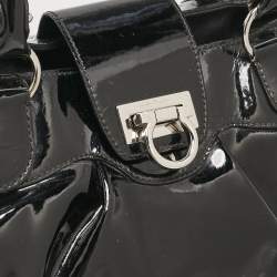 Salvatore Ferragamo Black Patent Leather Marisa Satchel