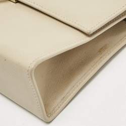 Pre Owned Salvatore Ferragamo Beige Leather Gancini Chain Clutch 