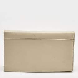 Pre Owned Salvatore Ferragamo Beige Leather Gancini Chain Clutch 