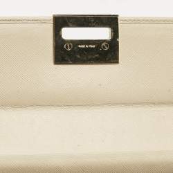 Pre Owned Salvatore Ferragamo Beige Leather Gancini Chain Clutch 