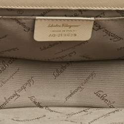 Pre Owned Salvatore Ferragamo Beige Leather Gancini Chain Clutch 