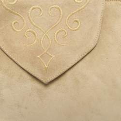 Salvatore Ferragamo Beige Suede Flap Crossbody Bag