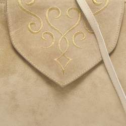 Salvatore Ferragamo Beige Suede Flap Crossbody Bag