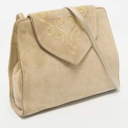 Salvatore Ferragamo Beige Suede Flap Crossbody Bag