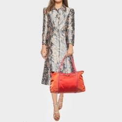 Salvatore Ferragamo Red/Orange Leather and Nylon Vara Bow Tote