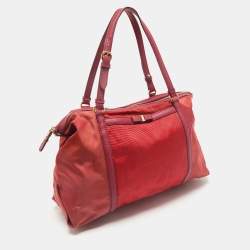 Salvatore Ferragamo Red/Orange Leather and Nylon Vara Bow Tote