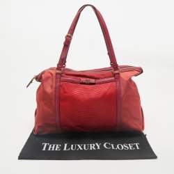 Salvatore Ferragamo Red/Orange Leather and Nylon Vara Bow Tote