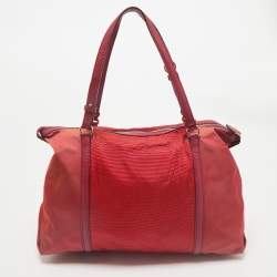 Salvatore Ferragamo Red/Orange Leather and Nylon Vara Bow Tote