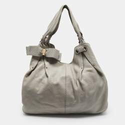 Salvatore Ferragamo Grey Leather Bow Hobo