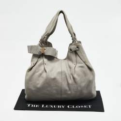 Salvatore Ferragamo Grey Leather Bow Hobo