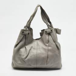 Salvatore Ferragamo Grey Leather Bow Hobo