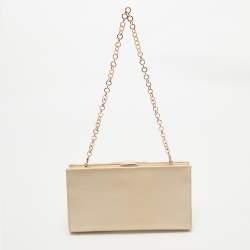 Pre Owned Salvatore Ferragamo Beige Satin Gancini Chain Clutch