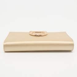 Pre Owned Salvatore Ferragamo Beige Satin Gancini Chain Clutch