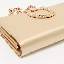 Pre Owned Salvatore Ferragamo Beige Satin Gancini Chain Clutch