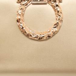 Pre Owned Salvatore Ferragamo Beige Satin Gancini Chain Clutch