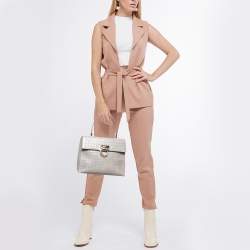 Salvatore Ferragamo Grey Signature Embossed Leather Gancini Top Handle Bag