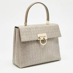 Salvatore Ferragamo Grey Signature Embossed Leather Gancini Top Handle Bag