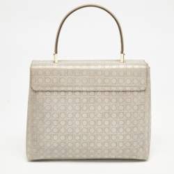 Salvatore Ferragamo Grey Signature Embossed Leather Gancini Top Handle Bag