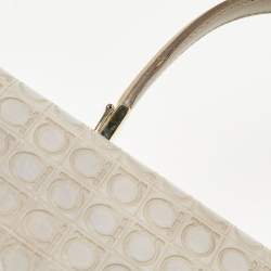 Salvatore Ferragamo Grey Signature Embossed Leather Gancini Top Handle Bag