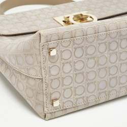 Salvatore Ferragamo Grey Signature Embossed Leather Gancini Top Handle Bag