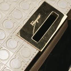 Salvatore Ferragamo Grey Signature Embossed Leather Gancini Top Handle Bag