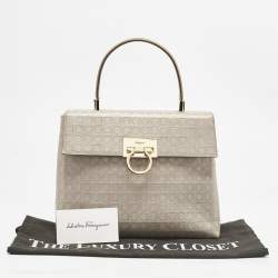 Salvatore Ferragamo Grey Signature Embossed Leather Gancini Top Handle Bag