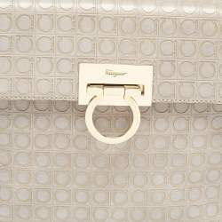 Salvatore Ferragamo Grey Signature Embossed Leather Gancini Top Handle Bag