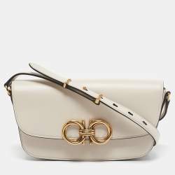 Salvatore Ferragamo Ivory Leather Trapezio Shoulder Bag